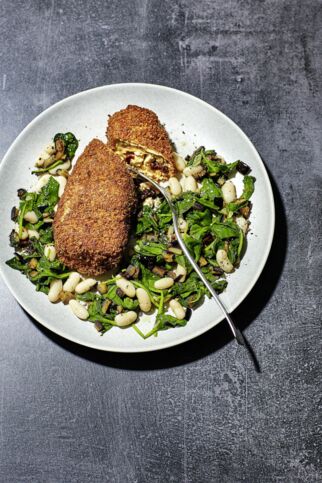 Auberginen-Cordon-bleu mit Spinat-Bohnen-Gemüse Auberginen-Cordon-bleu mit Spinat-Bohnen-Gemüse