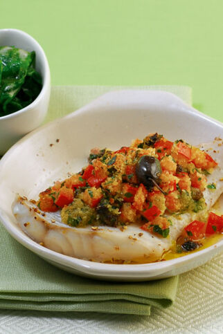 Rotbarsch mit Olivenkruste und Spinat