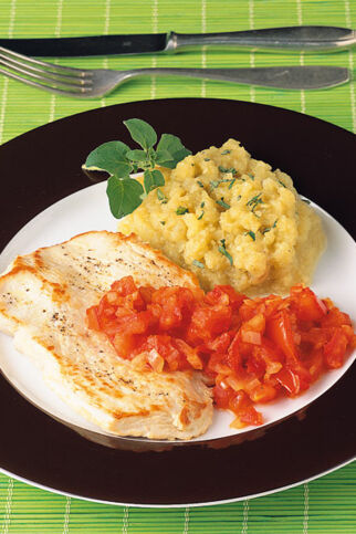 Putenschnitzel mit Auberginenpüree Putenschnitzel mit Auberginenpüree