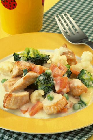 Putengeschnetzeltes in Gemüserahmsauce Putengeschnetzeltes in Gemüserahmsauce