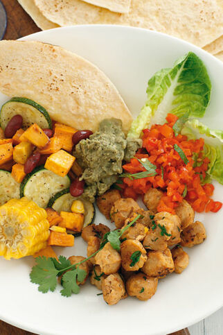 Burrito Bowl mit Zitronen-Sojawürfeln Burrito Bowl mit Zitronen-Sojawürfeln