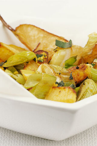 Blechkartoffeln mit Birnen und Lauch Blechkartoffeln mit Birnen und Lauch