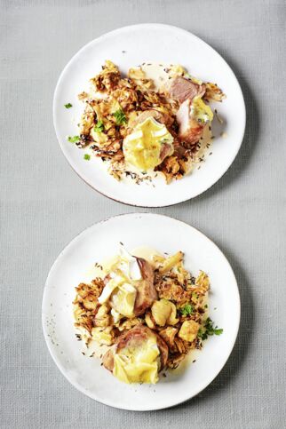 Krautflecken mit Schweinemedaillons Krautflecken mit Schweinemedaillons