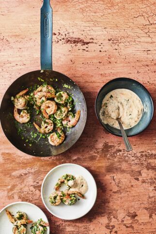 Koriandergarnelen mit Harissadip Koriandergarnelen mit Harissadip