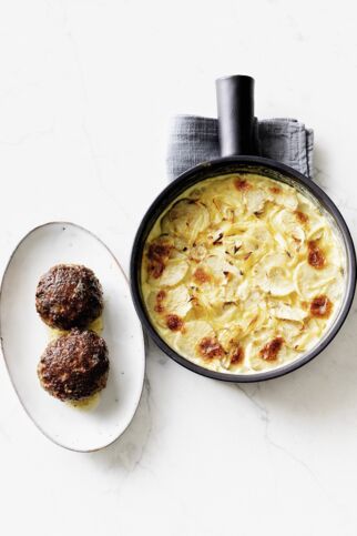 Topinambur-Gratin mit Hackfleischbällchen Topinambur-Gratin mit Hackfleischbällchen