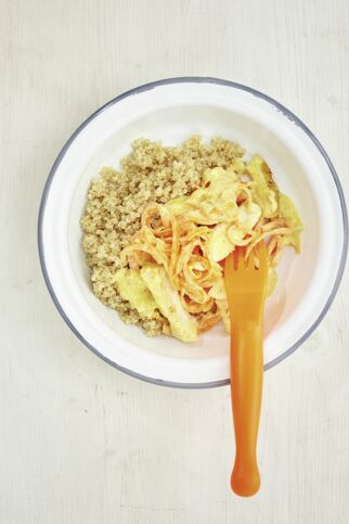 Fischpfanne  mit Quinoa und Möhrennudeln