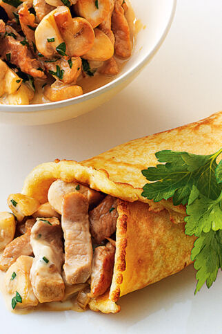 Pfannkuchen mit Pilz-Schnitzel-Füllung Pfannkuchen mit Pilz-Schnitzel-Füllung