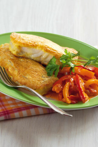 Fisch-Piccata auf Paprikaragout Fisch-Piccata auf Paprikaragout
