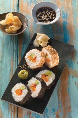 Sushi-Variation mit Ingwer, Kürbis und Avocado