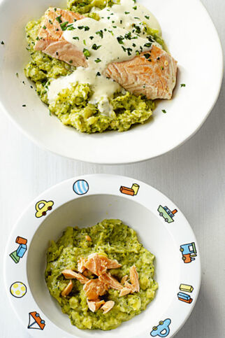 Brokkoli-Kartoffel-Püree mit Fisch Brokkoli-Kartoffel-Püree mit Fisch