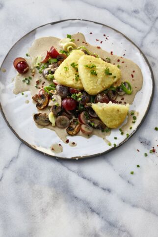 Lauch-Pilz-Pfanne mit Rösti Lauch-Pilz-Pfanne mit Rösti