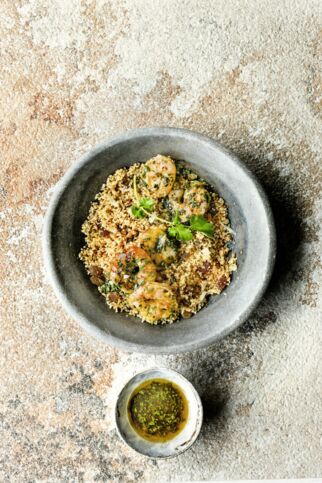 Röst-Couscous mit Garnelen Röst-Couscous mit Garnelen