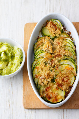 Knusper-Zucchini mit Pestopüree Knusper-Zucchini mit Pestopüree