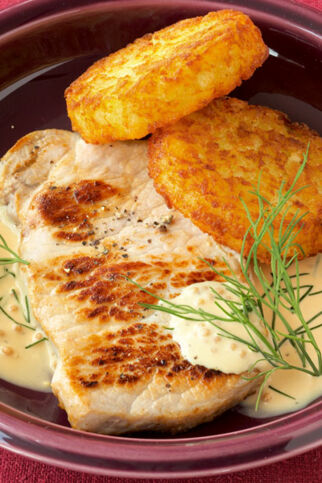 Schweinesteaks mit Senf-Dill-Sauce Schweinesteaks mit Senf-Dill-Sauce