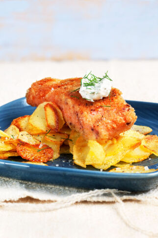 Senf-Fischstäbchen mit Dillschmand Senf-Fischstäbchen mit Dillschmand