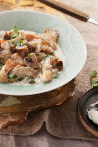 Geschnetzeltes mit Blumenkohlpüree Geschnetzeltes mit Blumenkohlpüree
