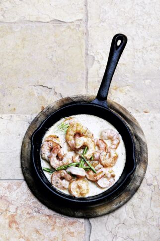 Gorgonzola-Garnelen mit grünem Spargel Gorgonzola-Garnelen mit grünem Spargel