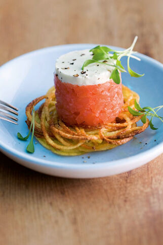 Kleine Kartoffelrösti mit Lachstatar Kleine Kartoffelrösti mit Lachstatar