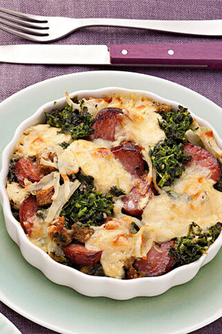 Kartoffel-Grünkohl-Gratin mit Kohlwurst