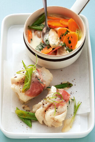 Seelachsröllchen in Weißweinsauce Seelachsröllchen in Weißweinsauce