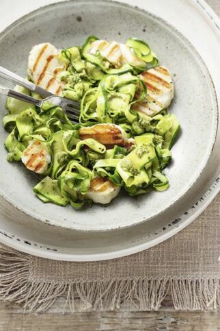 Halloumi mit Zucchini-Pesto-Nudeln Halloumi mit Zucchini-Pesto-Nudeln