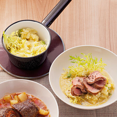 Gedämpftes Kalbsfilet mit Frisée-Kartoffel-Stampf Gedämpftes Kalbsfilet mit Frisée-Kartoffel-Stampf