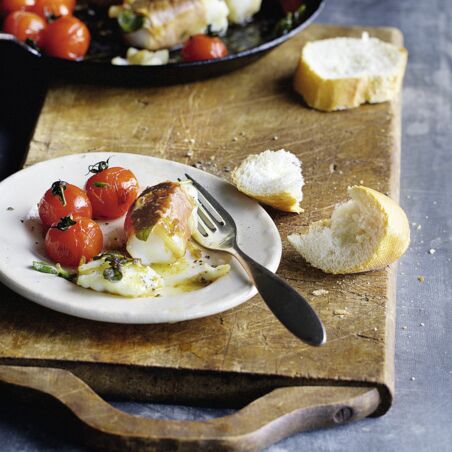 Kabeljau-Saltimbocca mit Tomaten Kabeljau-Saltimbocca mit Tomaten