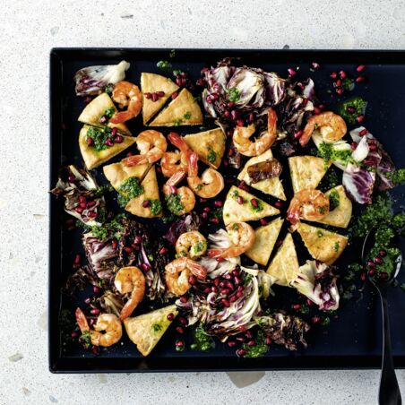 Garnelen mit Salsa verde und gebackenem Radicchio Garnelen mit Salsa verde und gebackenem Radicchio