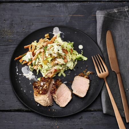 Gratiniertes Schweinefilet mit Krautsalat Gratiniertes Schweinefilet mit Krautsalat