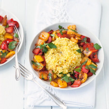 Peperonata mit Safranrisotto