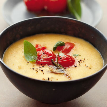 Polentasuppe mit Gebratenen Tomaten Polentasuppe mit Gebratenen Tomaten