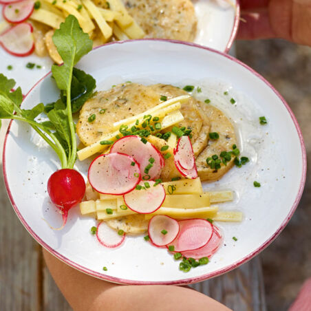 Essigknödel mit Bergkas Essigknödel mit Bergkas
