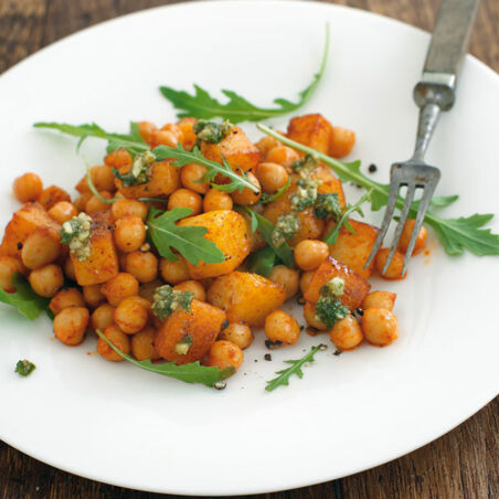 Teufelskartoffeln mit Kichererbsen und Rucola Teufelskartoffeln mit Kichererbsen und Rucola