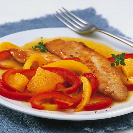 Viktoriabarsch mit Orangenpaprika Viktoriabarsch mit Orangenpaprika