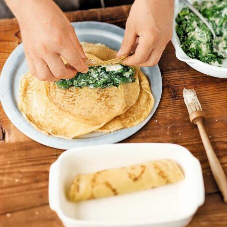 Spinatcrespelle mit Gorgonzola Spinatcrespelle mit Gorgonzola