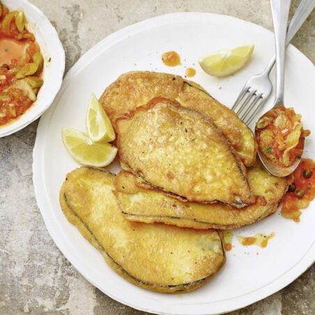 Auberginen-Piccata mit Tomatengemüse Auberginen-Piccata mit Tomatengemüse