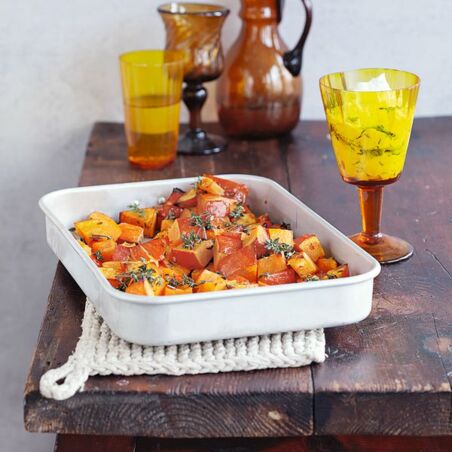 Gebackene Hokkaidowürfel Gebackene Hokkaidowürfel