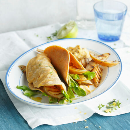 Gegrillte Birnenspalten im Thymian-Taco Gegrillte Birnenspalten im Thymian-Taco