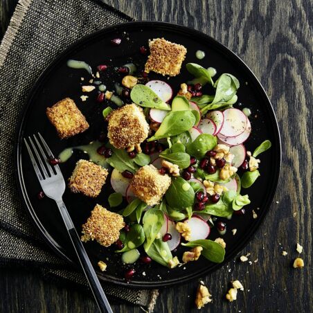 Sesamtofu auf Portulak Sesamtofu auf Portulak
