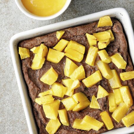 Schoko-Grieß-Gratin mit Mangosauce Schoko-Grieß-Gratin mit Mangosauce