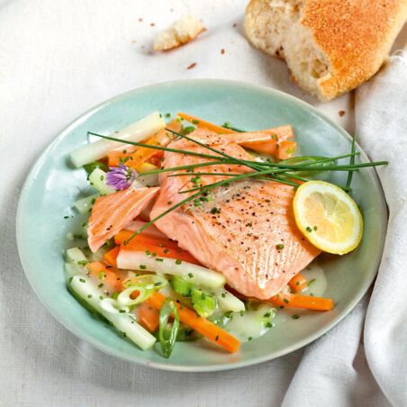 Lachs mit Schnittlauchgemüse Lachs mit Schnittlauchgemüse