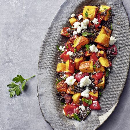 Linsen mit Feta und Ofenkürbis Linsen mit Feta und Ofenkürbis