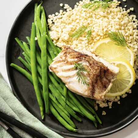 Hirse mit Kabeljau
und grünen Bohnen Hirse mit Kabeljau
und grünen Bohnen