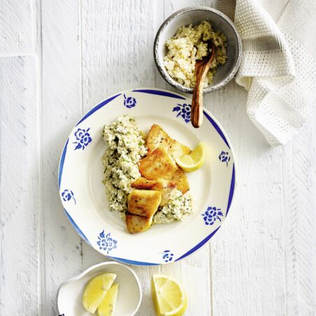 Blumenkohlhirsotto mit Fisch Blumenkohlhirsotto mit Fisch