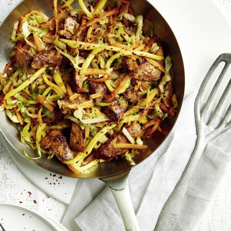 Schweinefilet-Kohl-Pfanne mit Senfmarinade Schweinefilet-Kohl-Pfanne mit Senfmarinade