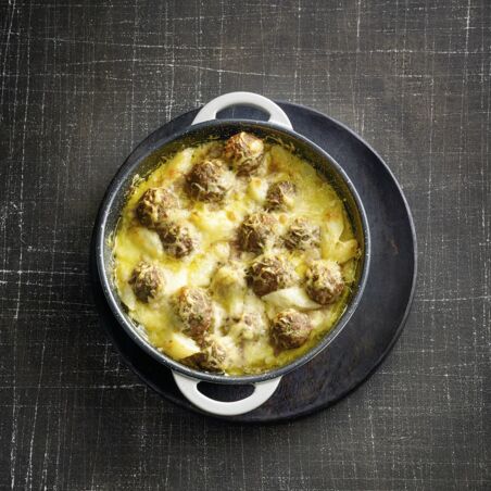 Schwarzwurzelgratin mit Hackbällchen Schwarzwurzelgratin mit Hackbällchen