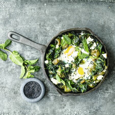 Grüne Spinat-Shakshuka Grüne Spinat-Shakshuka