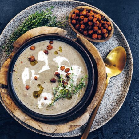 Pilzsuppe mit Kichererbsentopping Pilzsuppe mit Kichererbsentopping