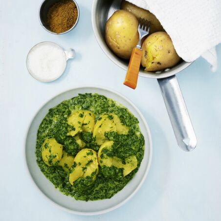 Würzspinat mit Pellkartoffeln Würzspinat mit Pellkartoffeln