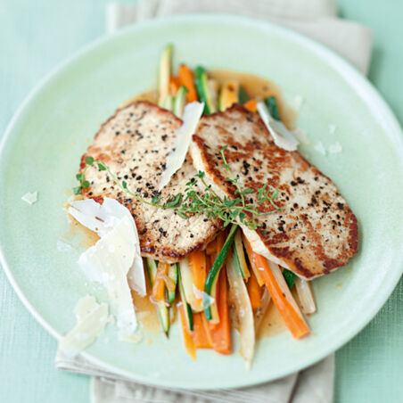 Minutensteaks mit Gemüsestreifen Minutensteaks mit Gemüsestreifen